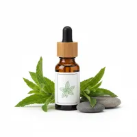 ტყის პიტნის ზეთოვანი ექსტრაქტის ბოთლი, ბუნებრივი მცენარეებით