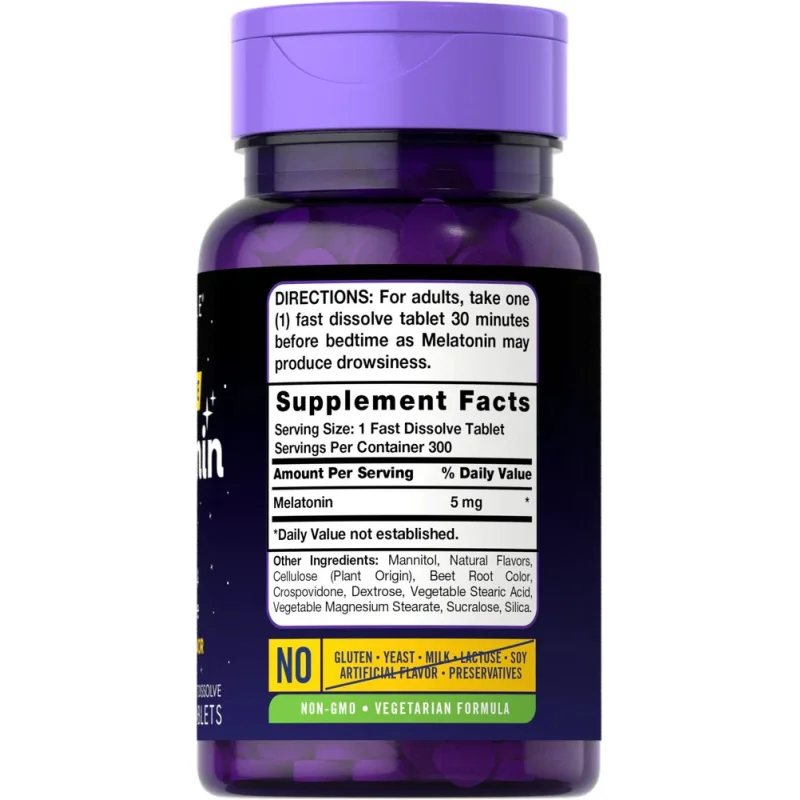 Carlyle Nutritionals - მელატონინი 5მგ სწრაფად ხსნადი ტაბლეტები, 300 ცალი პროდუქტის შემადგენლობა
