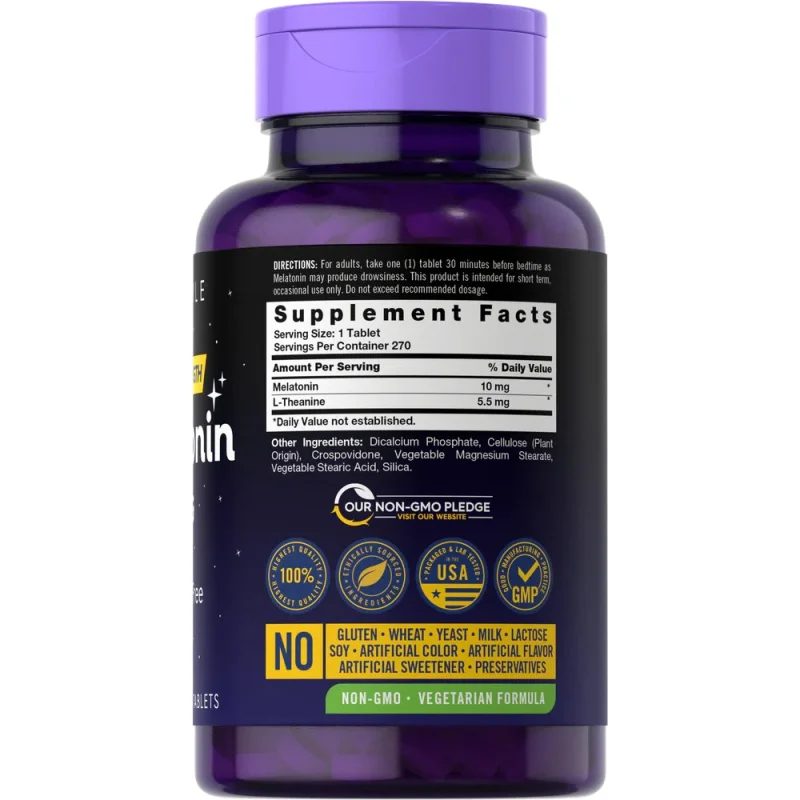 Carlyle Nutritionals - მელატონინი 10მგ 270 ტაბლეტი პროდუქტის შემადგენლობა