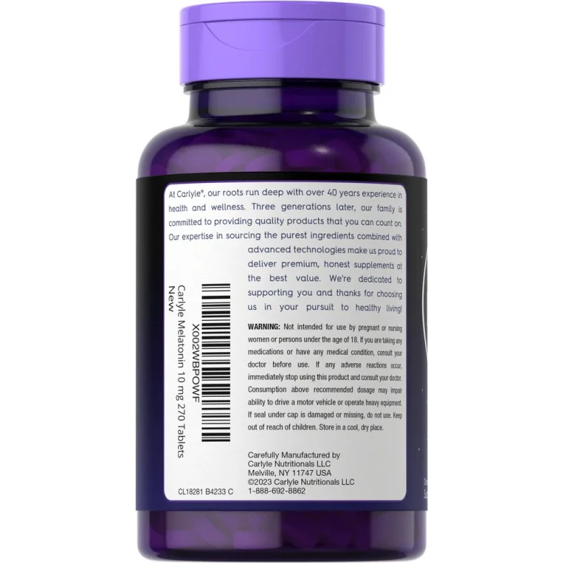 Carlyle Nutritionals - მელატონინი 10მგ 270 ტაბლეტი პროდუქტის შემადგენლობა და ანოტაცია