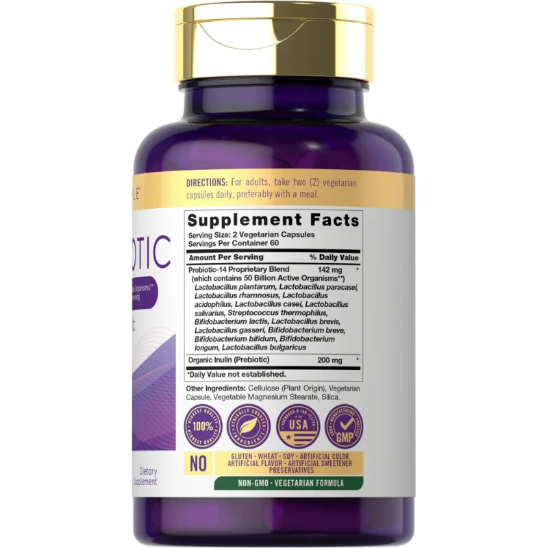 Carlyle Nutritionals პრებიოტიკი და პრობიოტიკი - კვებითი ღირებულების ცხრილი